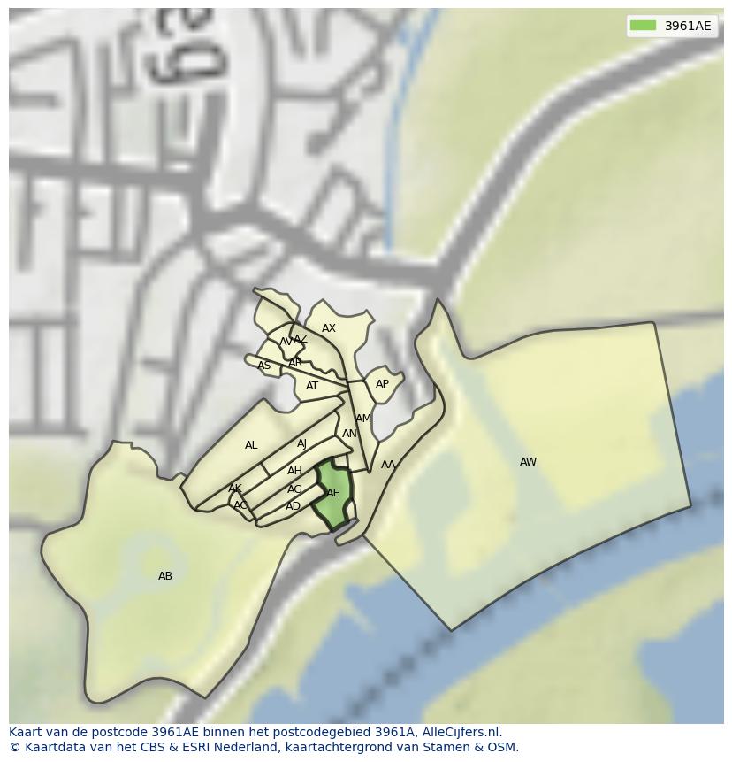 Afbeelding van het postcodegebied 3961 AE op de kaart.