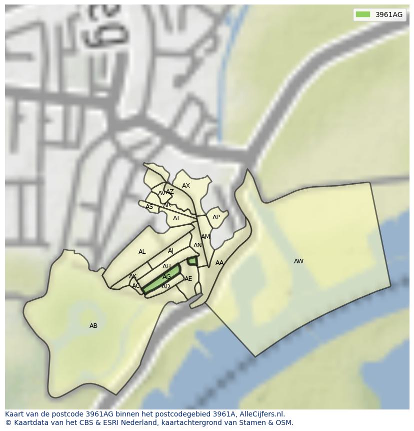Afbeelding van het postcodegebied 3961 AG op de kaart.
