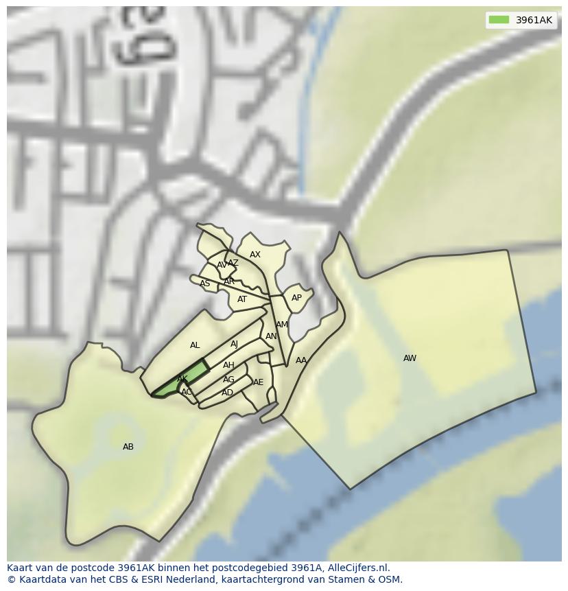 Afbeelding van het postcodegebied 3961 AK op de kaart.