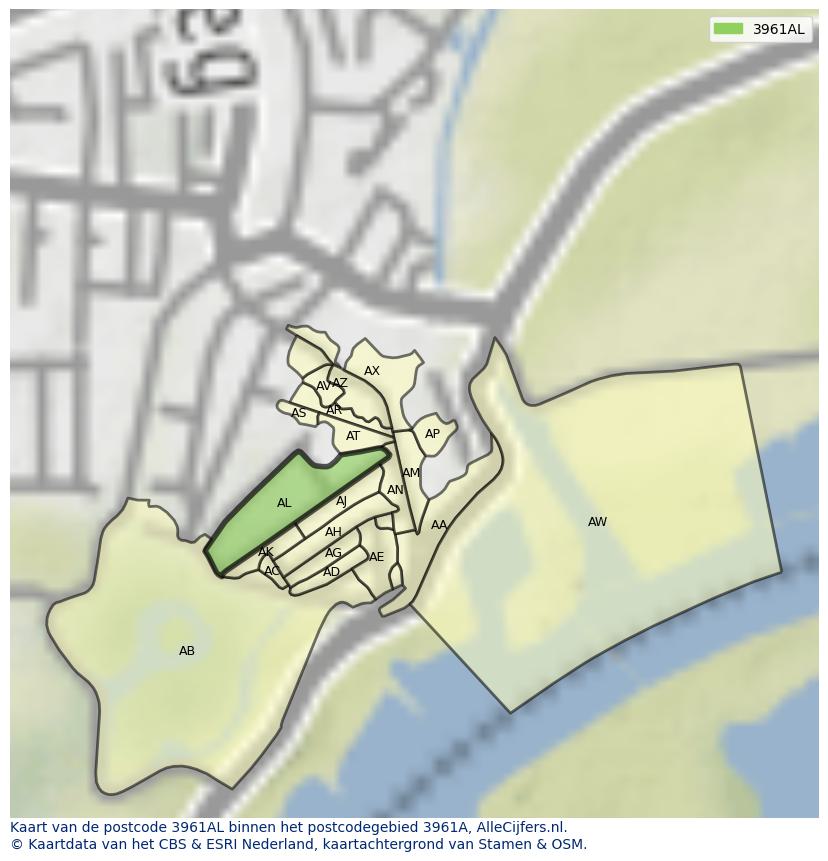 Afbeelding van het postcodegebied 3961 AL op de kaart.