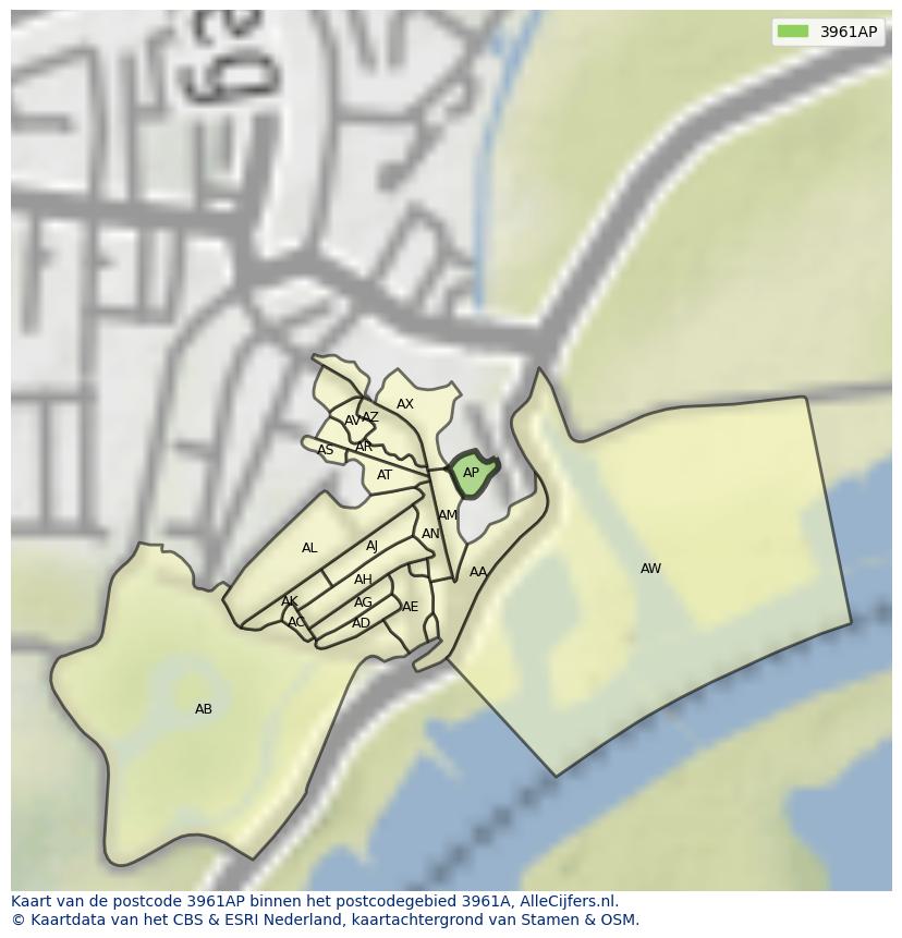 Afbeelding van het postcodegebied 3961 AP op de kaart.
