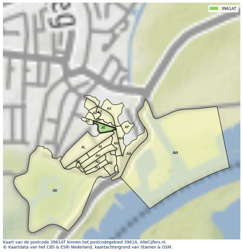 Afbeelding van het postcodegebied 3961 AT op de kaart.