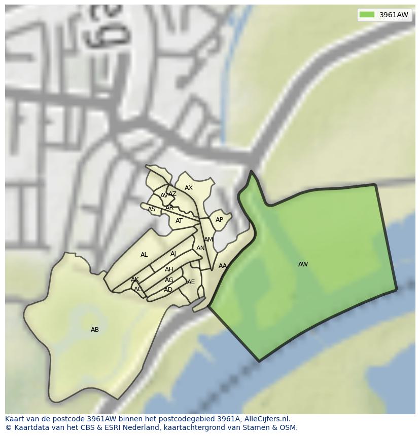 Afbeelding van het postcodegebied 3961 AW op de kaart.