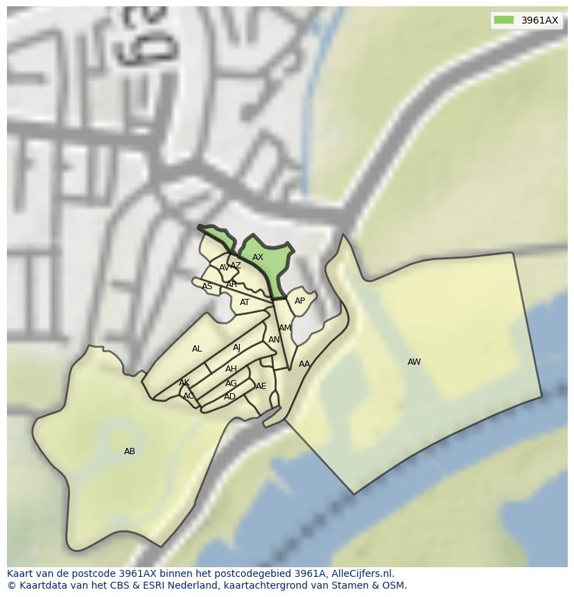 Afbeelding van het postcodegebied 3961 AX op de kaart.