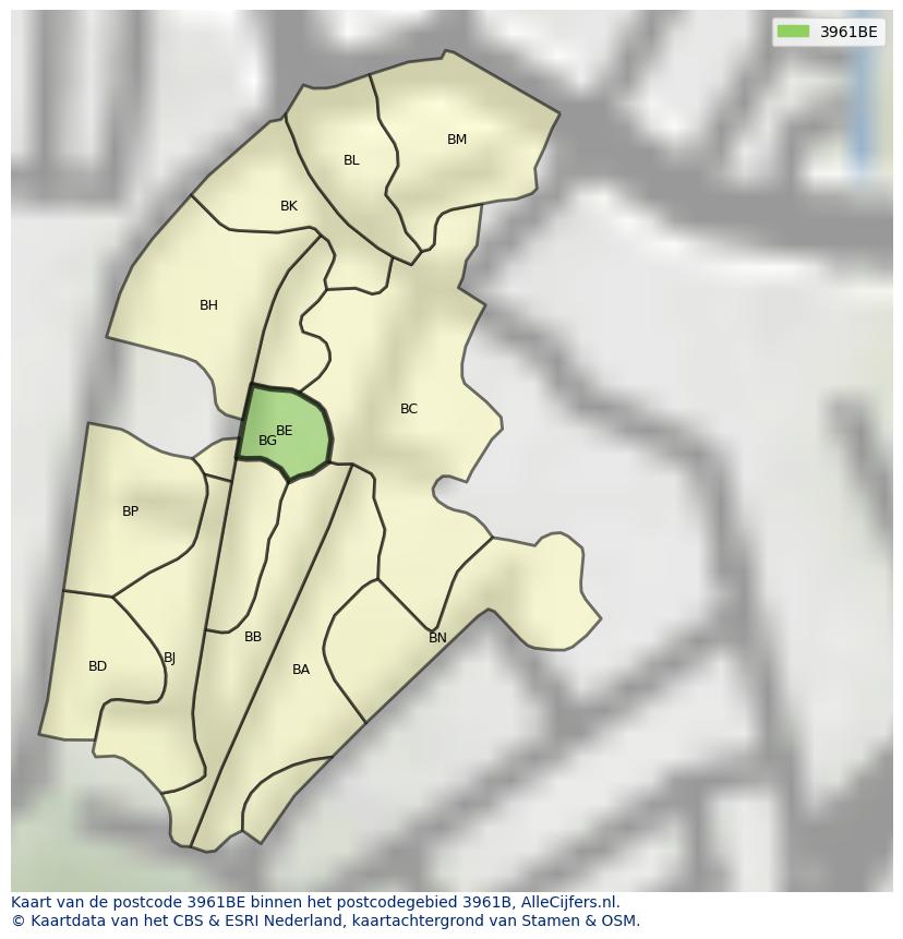 Afbeelding van het postcodegebied 3961 BE op de kaart.