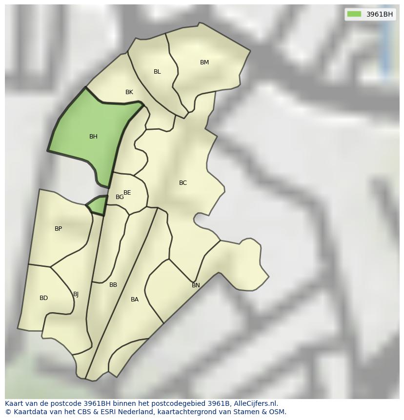 Afbeelding van het postcodegebied 3961 BH op de kaart.