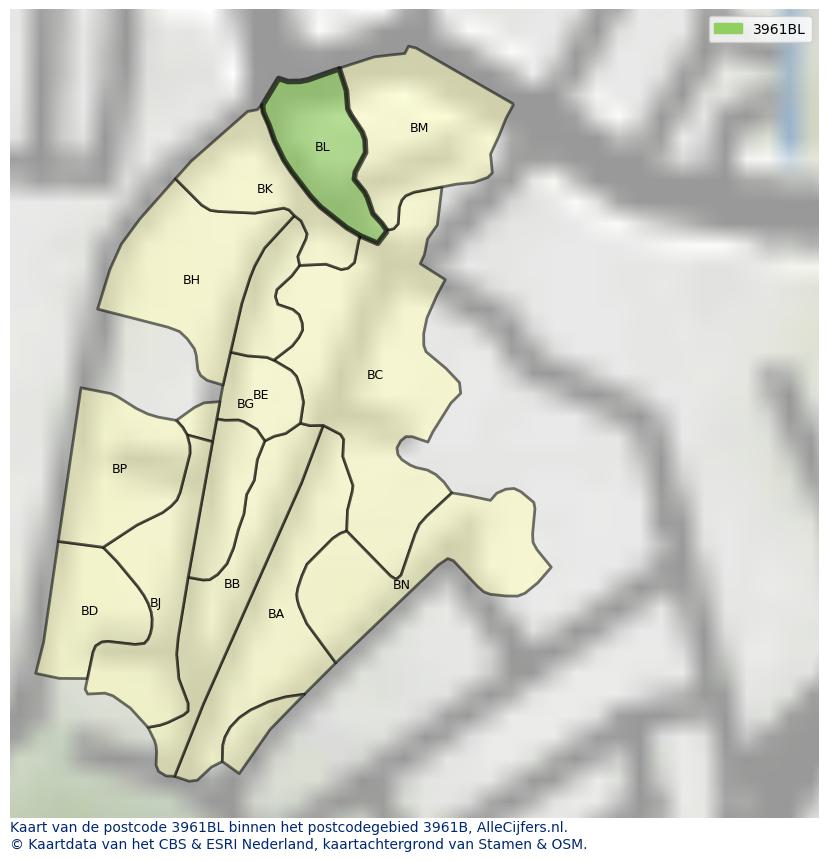 Afbeelding van het postcodegebied 3961 BL op de kaart.