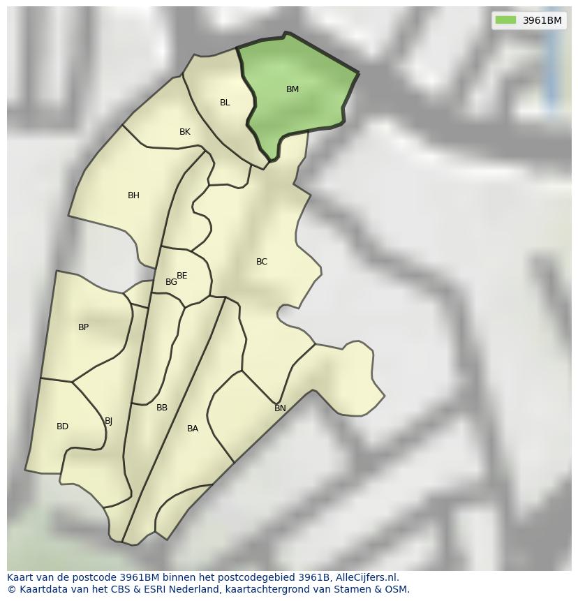 Afbeelding van het postcodegebied 3961 BM op de kaart.