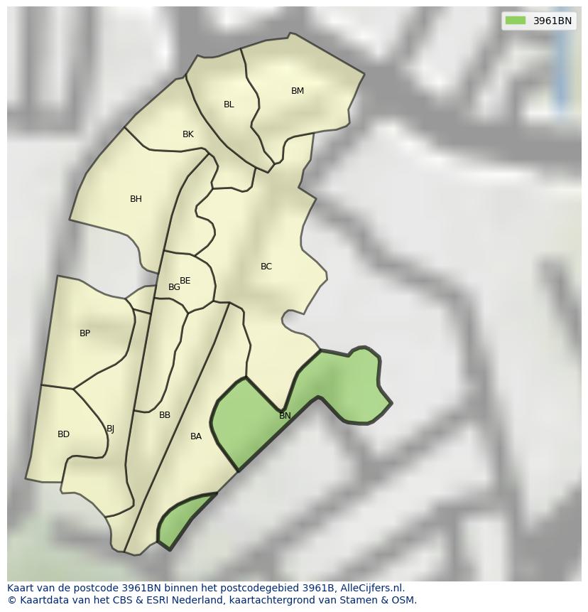 Afbeelding van het postcodegebied 3961 BN op de kaart.