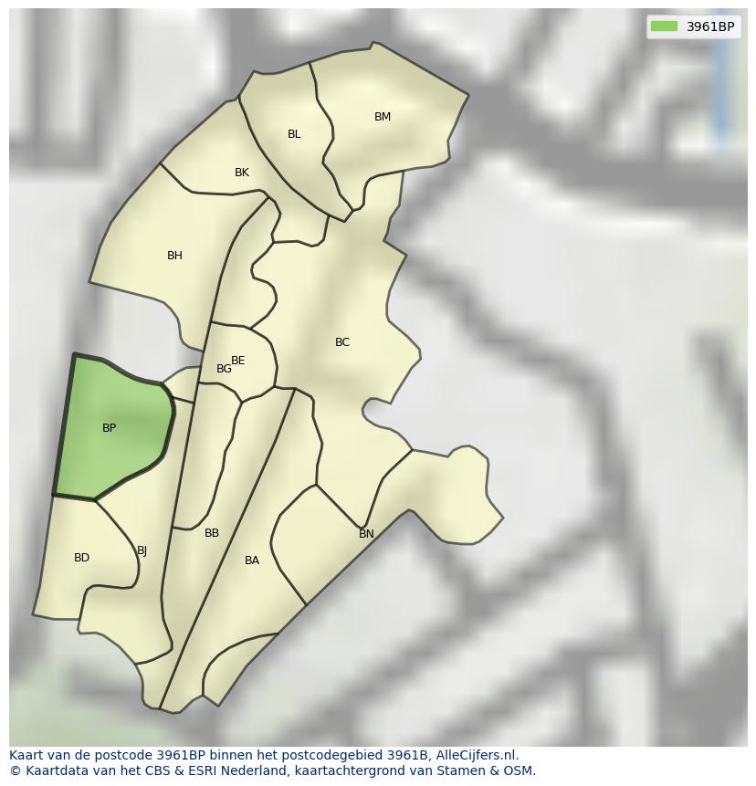 Afbeelding van het postcodegebied 3961 BP op de kaart.