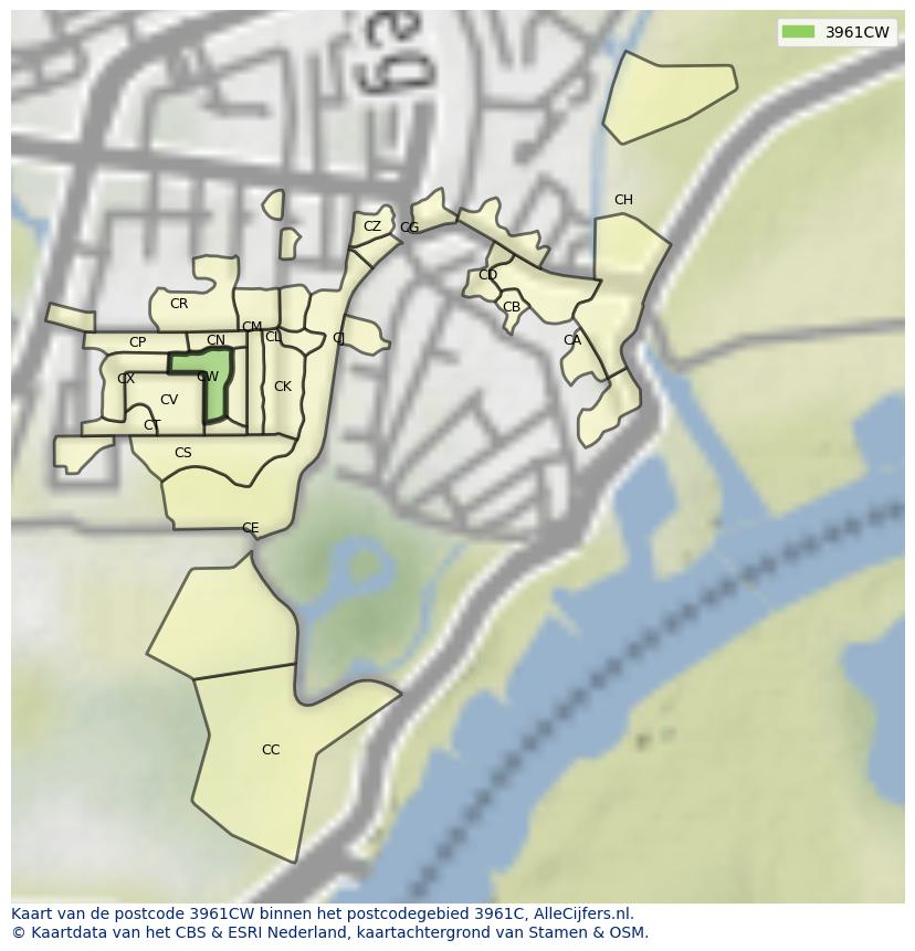 Afbeelding van het postcodegebied 3961 CW op de kaart.