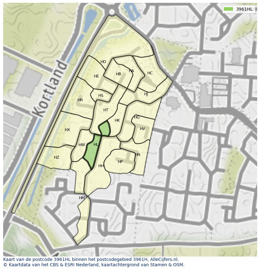 Afbeelding van het postcodegebied 3961 HL op de kaart.