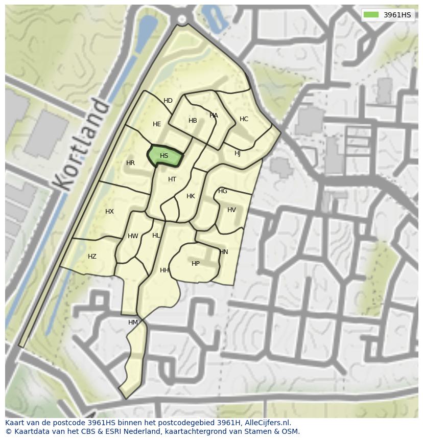 Afbeelding van het postcodegebied 3961 HS op de kaart.