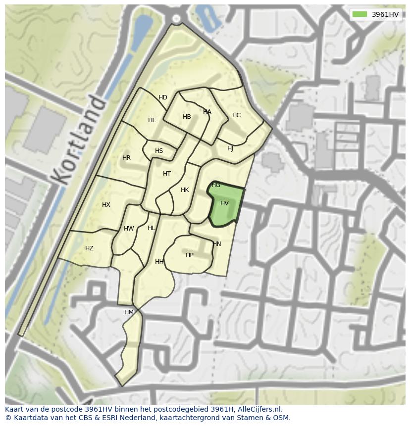 Afbeelding van het postcodegebied 3961 HV op de kaart.