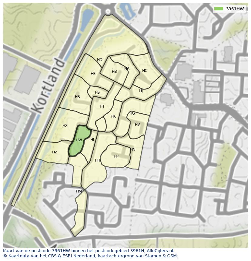 Afbeelding van het postcodegebied 3961 HW op de kaart.