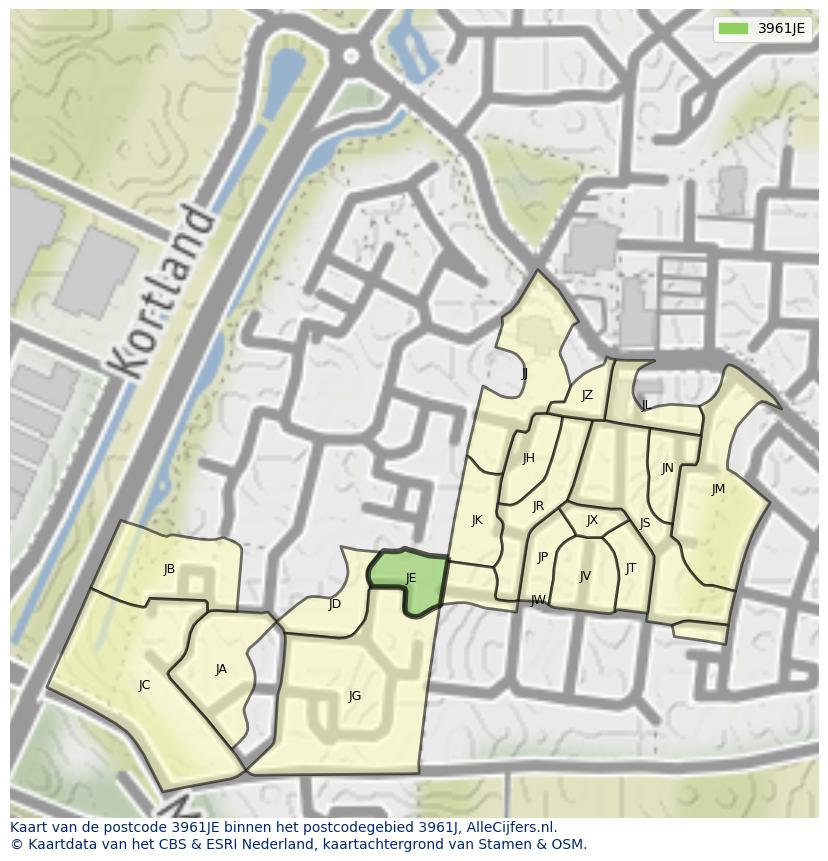 Afbeelding van het postcodegebied 3961 JE op de kaart.