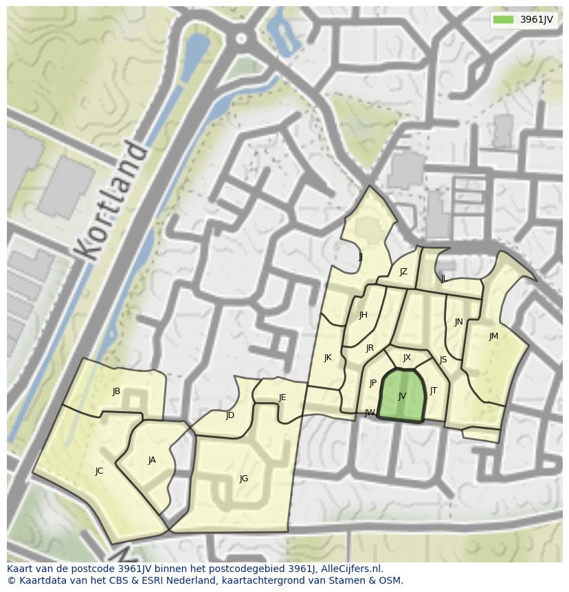 Afbeelding van het postcodegebied 3961 JV op de kaart.