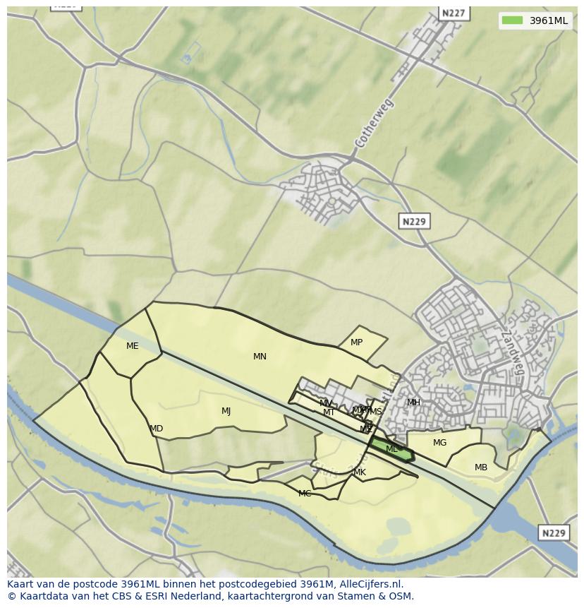 Afbeelding van het postcodegebied 3961 ML op de kaart.