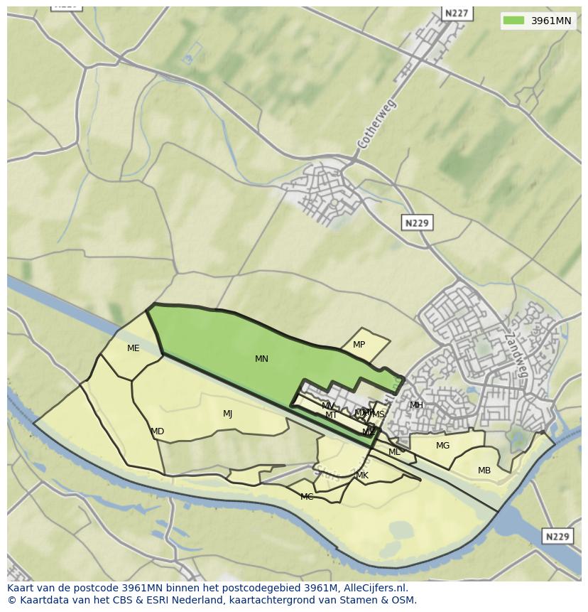 Afbeelding van het postcodegebied 3961 MN op de kaart.