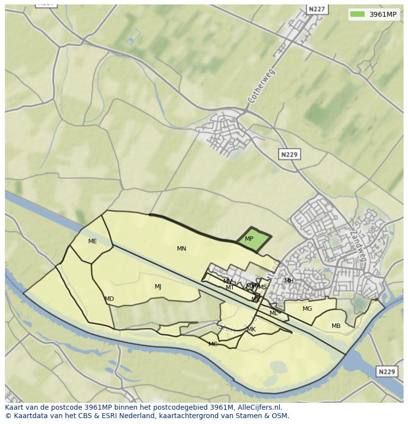 Afbeelding van het postcodegebied 3961 MP op de kaart.