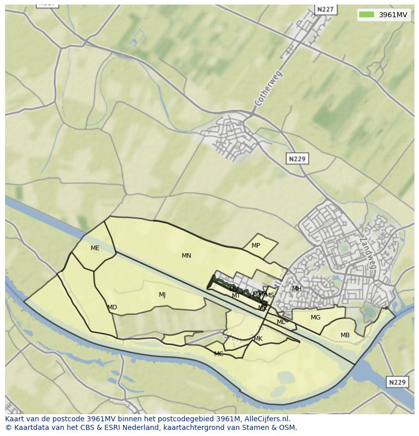 Afbeelding van het postcodegebied 3961 MV op de kaart.