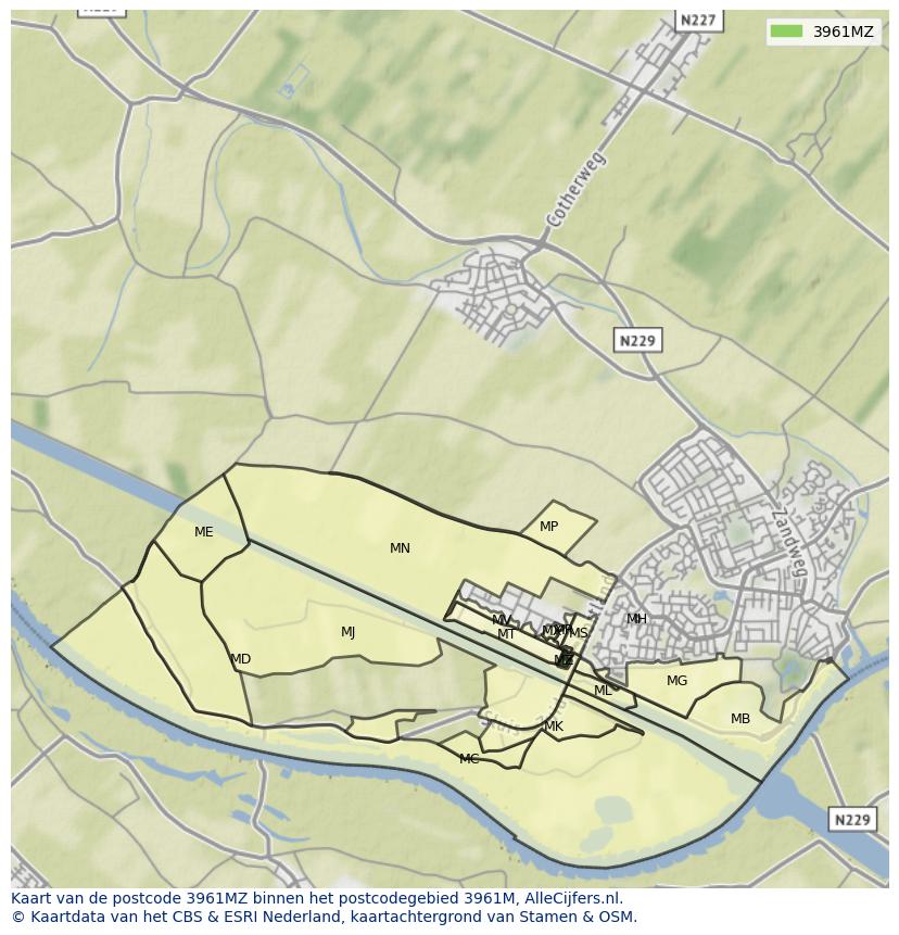 Afbeelding van het postcodegebied 3961 MZ op de kaart.