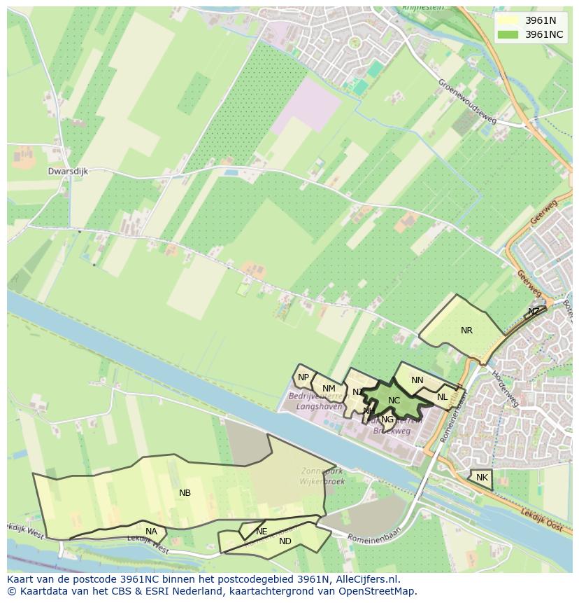 Afbeelding van het postcodegebied 3961 NC op de kaart.