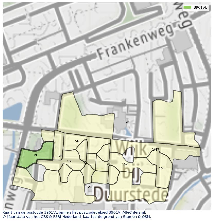 Afbeelding van het postcodegebied 3961 VL op de kaart.