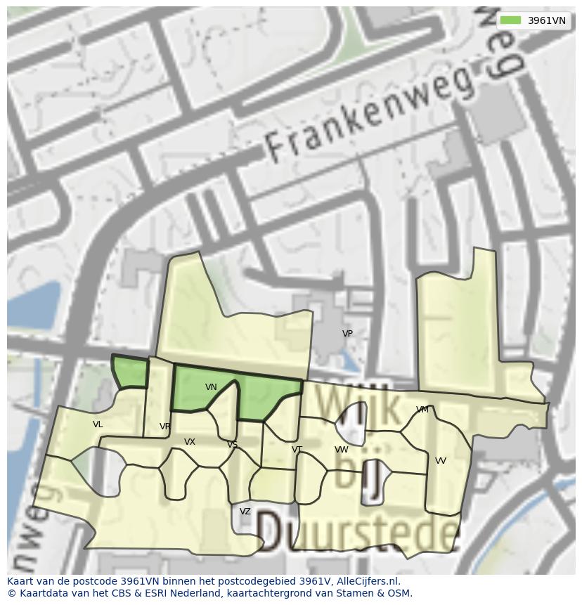 Afbeelding van het postcodegebied 3961 VN op de kaart.
