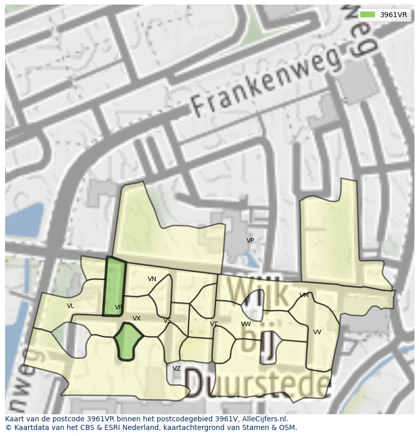 Afbeelding van het postcodegebied 3961 VR op de kaart.