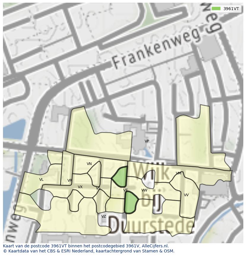 Afbeelding van het postcodegebied 3961 VT op de kaart.
