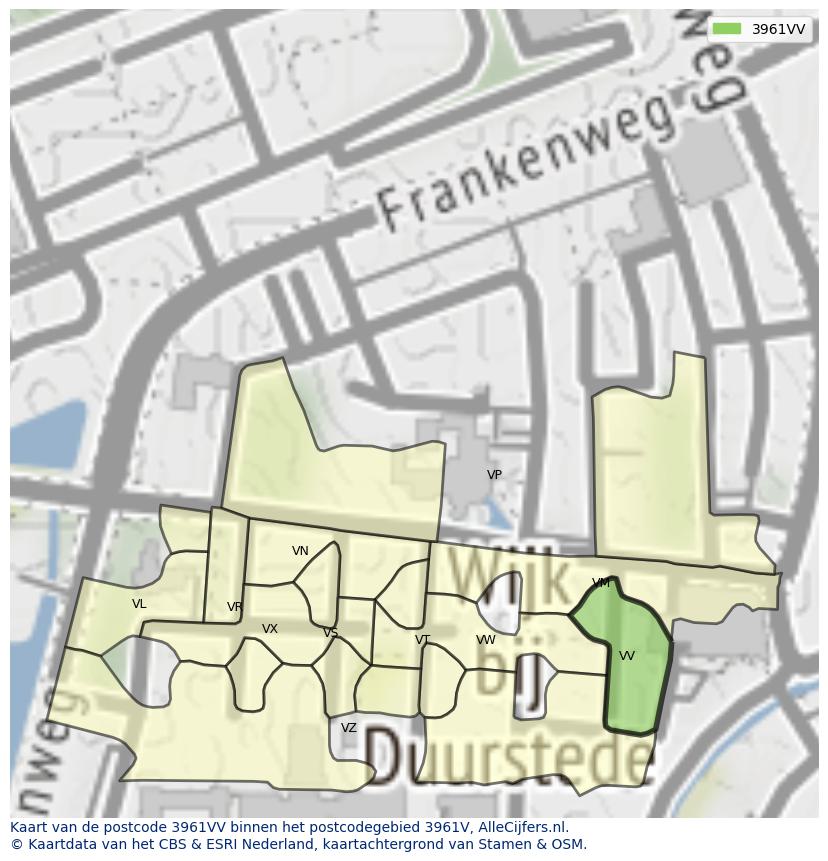 Afbeelding van het postcodegebied 3961 VV op de kaart.