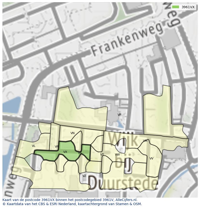 Afbeelding van het postcodegebied 3961 VX op de kaart.
