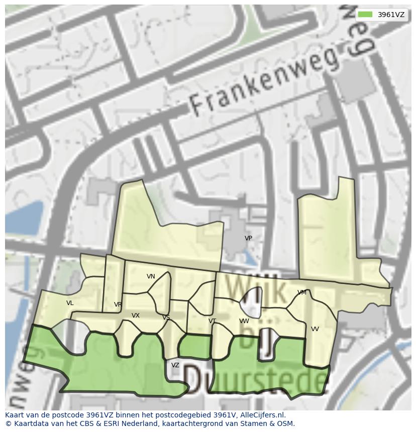 Afbeelding van het postcodegebied 3961 VZ op de kaart.