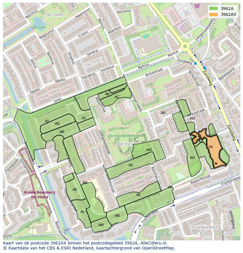Afbeelding van het postcodegebied 3962 AX op de kaart.