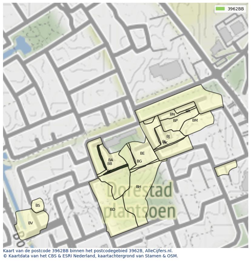 Afbeelding van het postcodegebied 3962 BB op de kaart.
