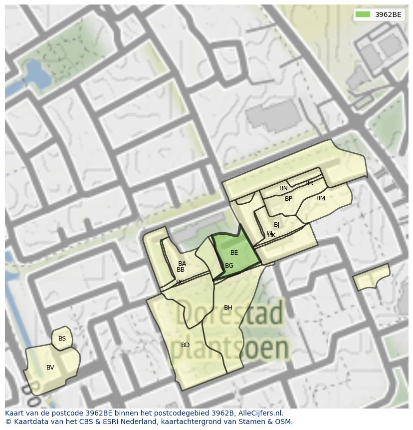 Afbeelding van het postcodegebied 3962 BE op de kaart.