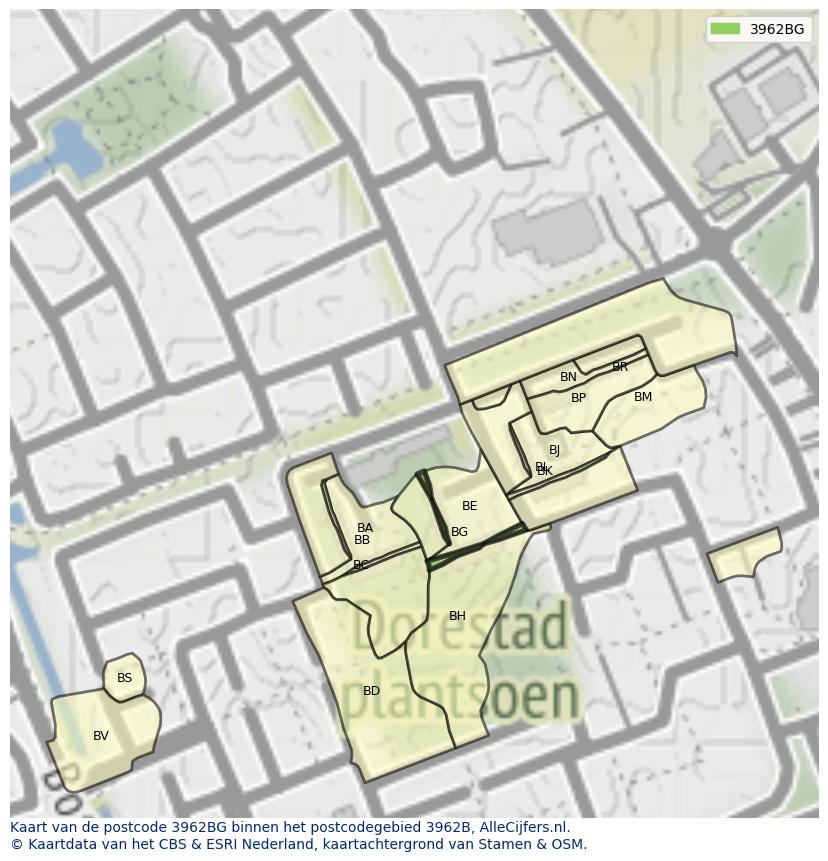 Afbeelding van het postcodegebied 3962 BG op de kaart.