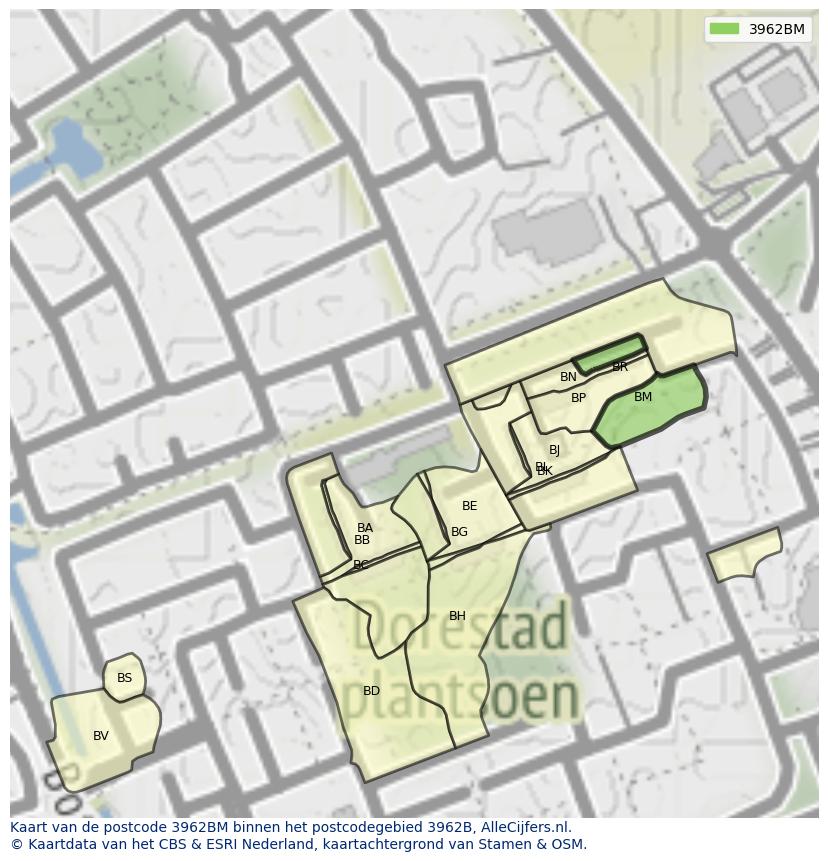 Afbeelding van het postcodegebied 3962 BM op de kaart.