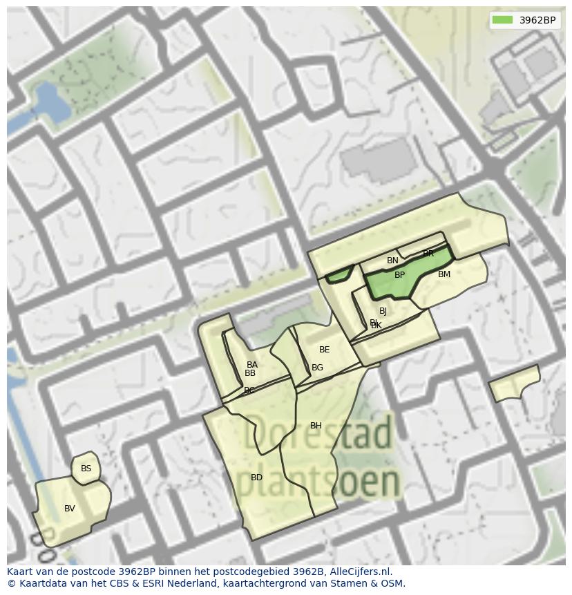 Afbeelding van het postcodegebied 3962 BP op de kaart.