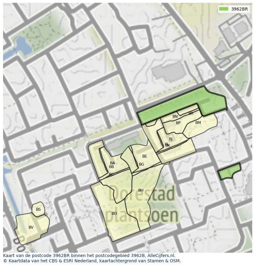 Afbeelding van het postcodegebied 3962 BR op de kaart.