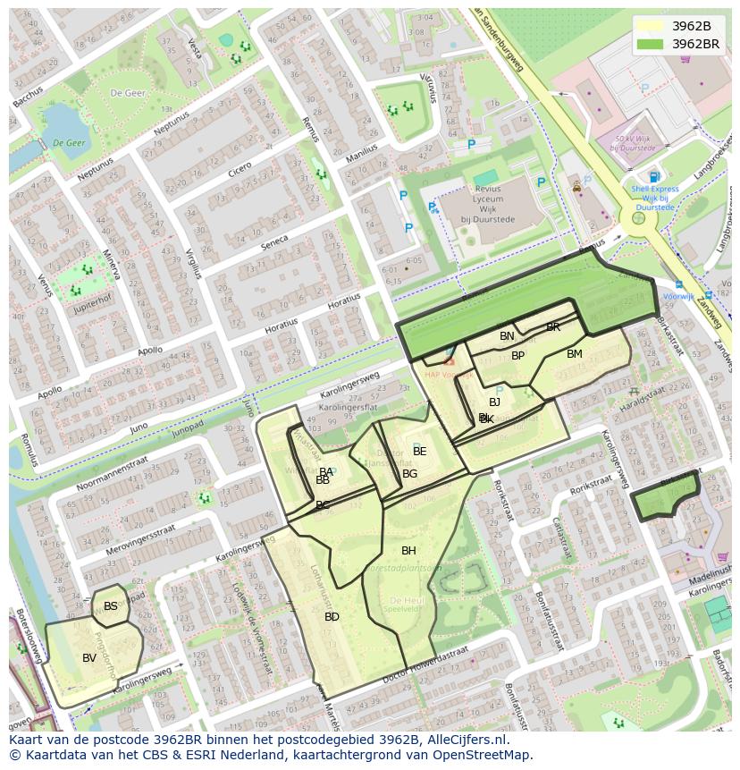 Afbeelding van het postcodegebied 3962 BR op de kaart.