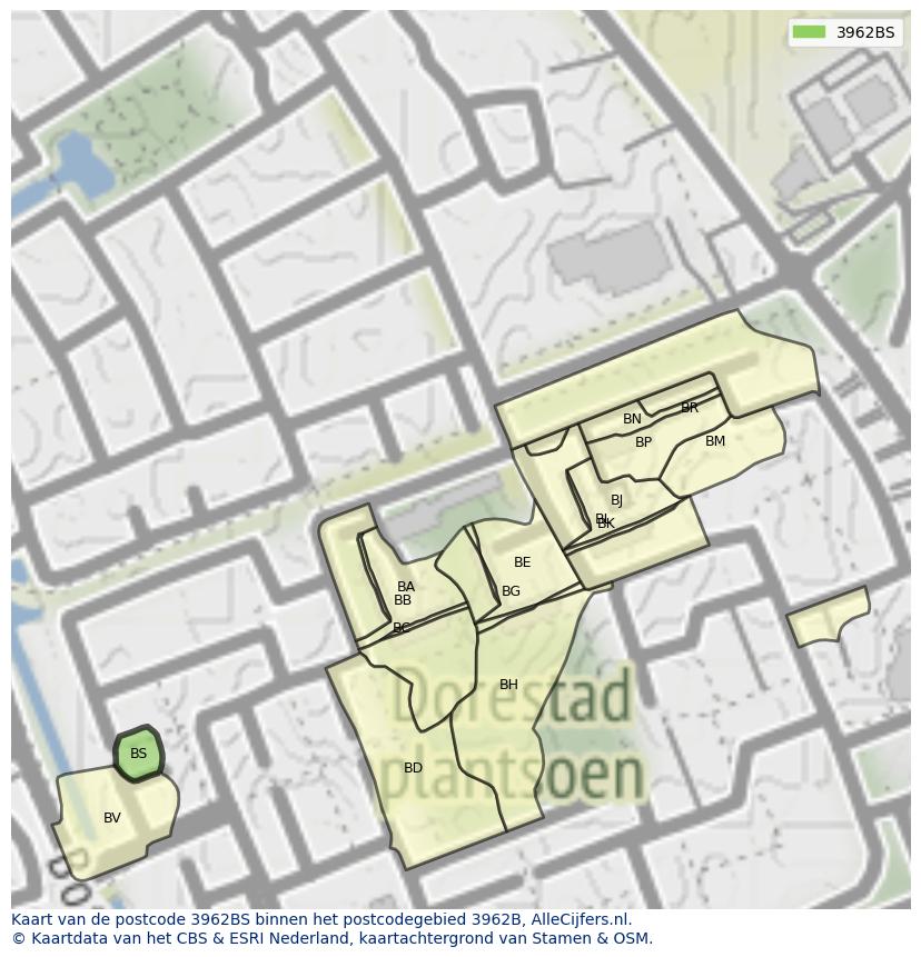 Afbeelding van het postcodegebied 3962 BS op de kaart.