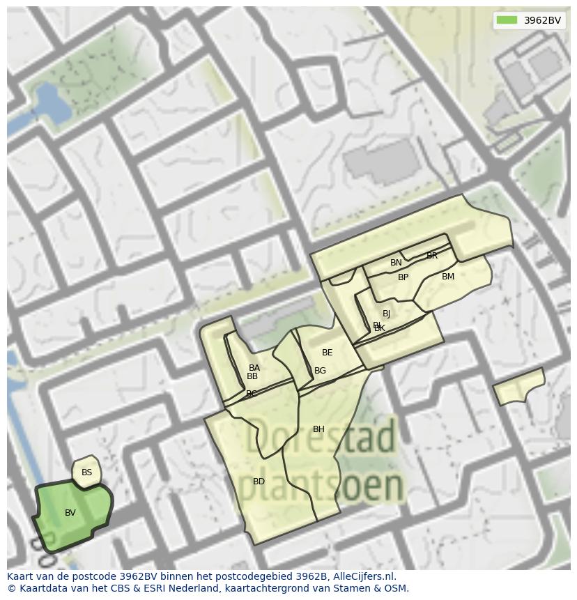 Afbeelding van het postcodegebied 3962 BV op de kaart.