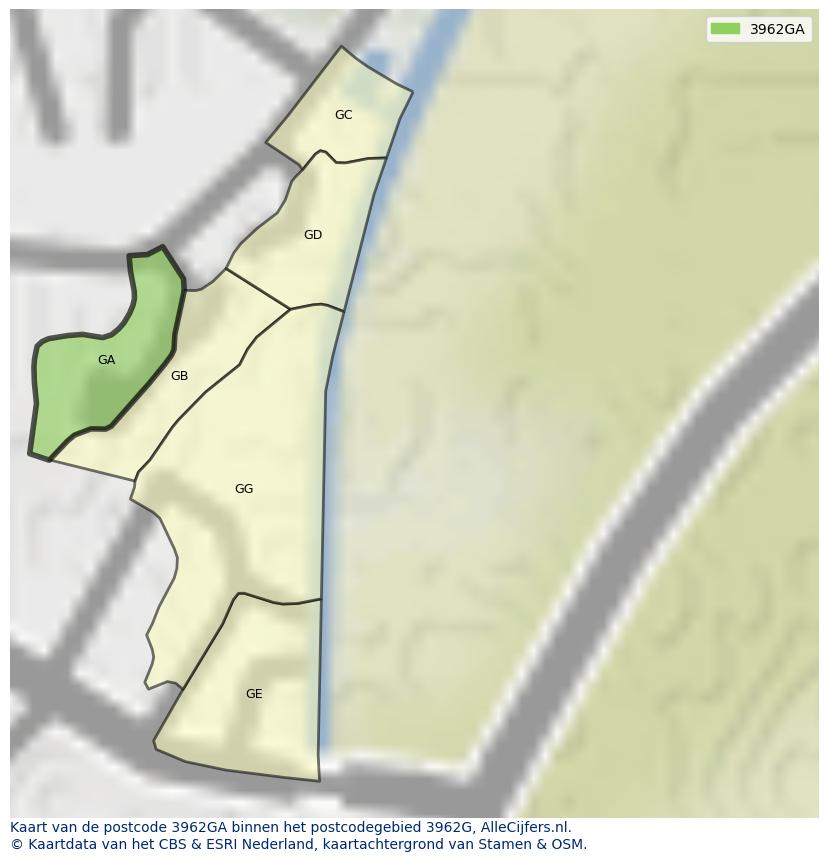 Afbeelding van het postcodegebied 3962 GA op de kaart.