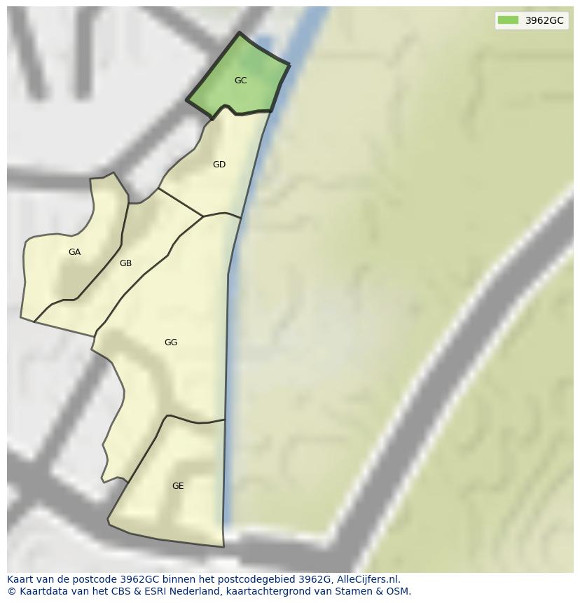 Afbeelding van het postcodegebied 3962 GC op de kaart.