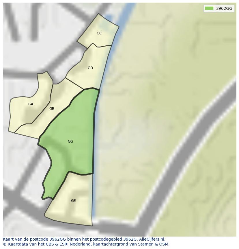 Afbeelding van het postcodegebied 3962 GG op de kaart.