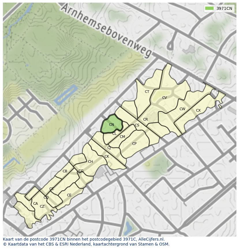 Afbeelding van het postcodegebied 3971 CN op de kaart.