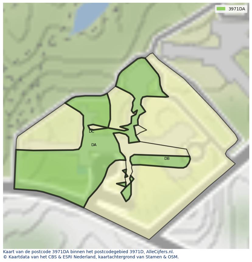 Afbeelding van het postcodegebied 3971 DA op de kaart.