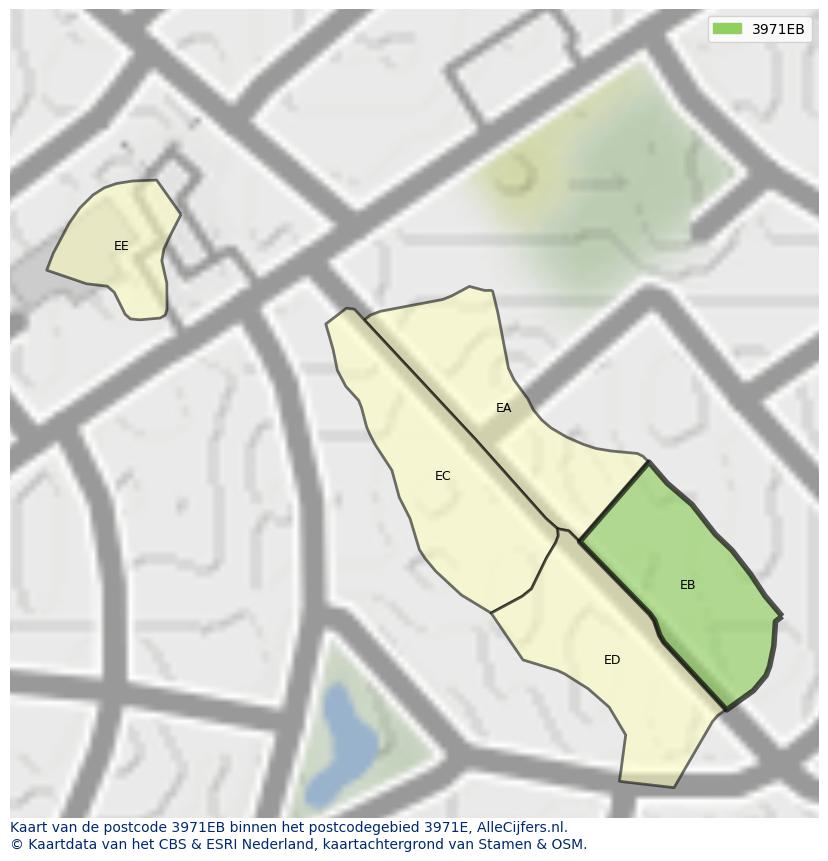 Afbeelding van het postcodegebied 3971 EB op de kaart.